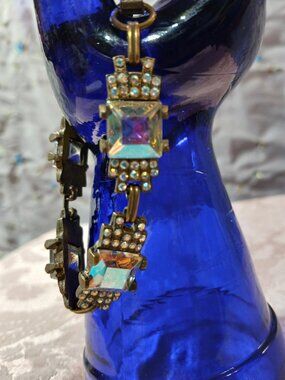 Banana Bob Vintage bracelet beautiful crytals on antique brass never worn